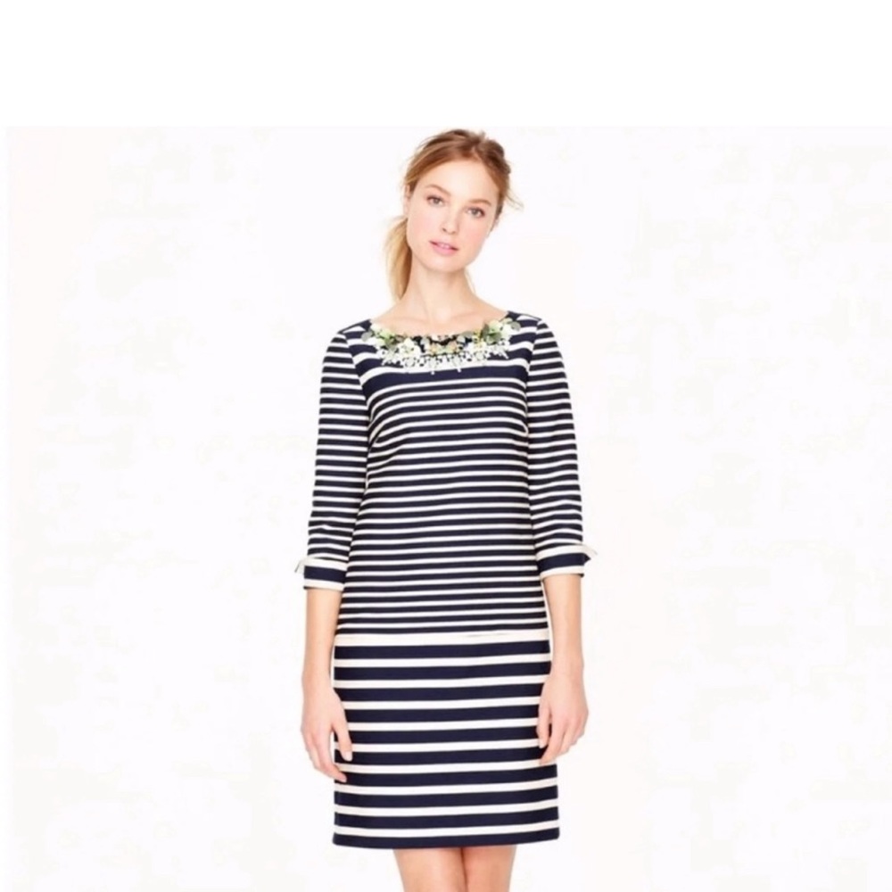 J. Crew Collection Striped Pailette Dress Beaded 8 Shift Preppy Nautical